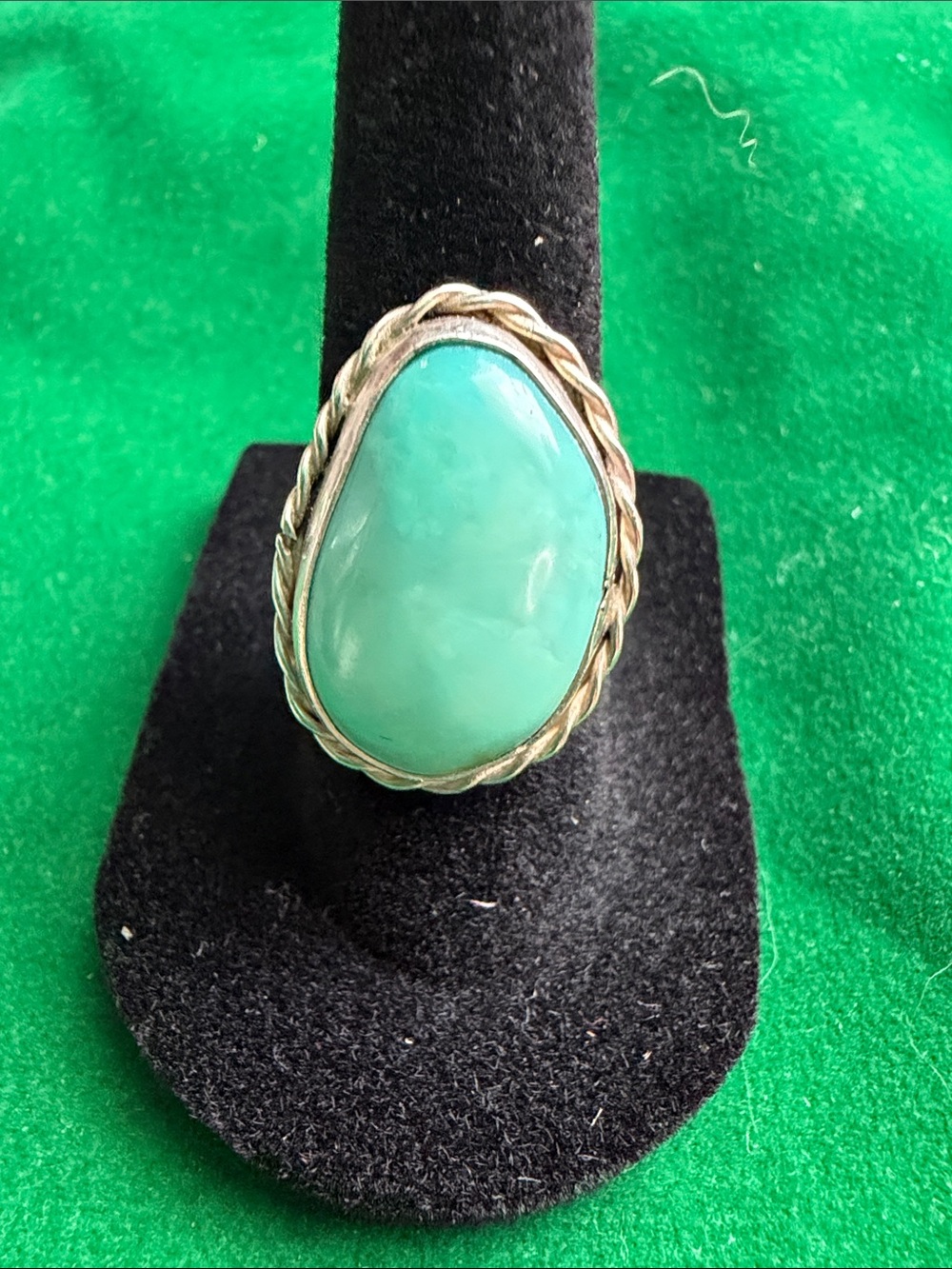 Turquoise Vintage Sterling Silver Statement Ring Signed “BF” Southwestern